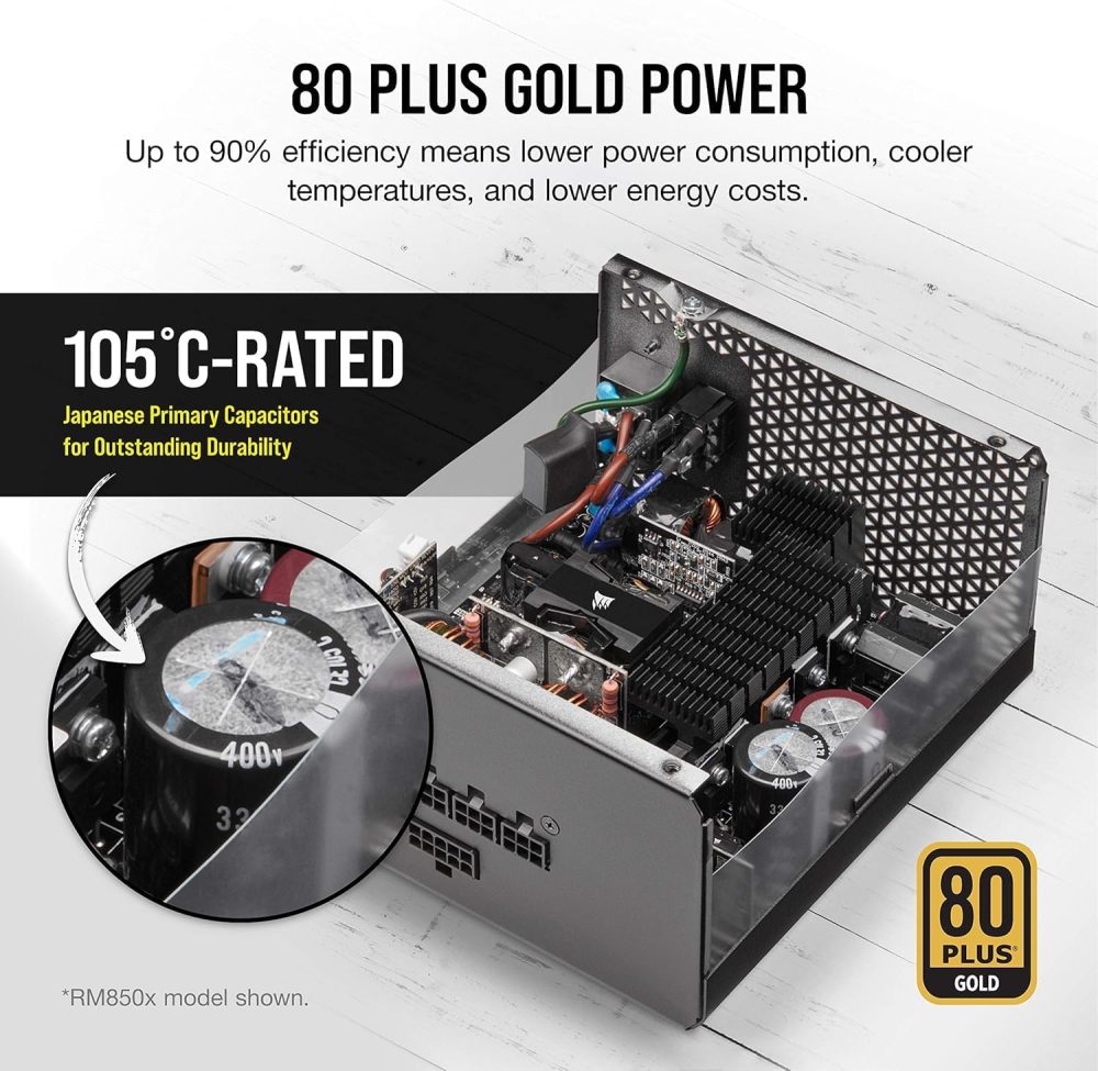 CORSAIR RM1000x Fully Modular ATX Power Supply - 80 Plus Gold - Low-Noise Fan - Zero RPM - Black (Renewed) - Image 2