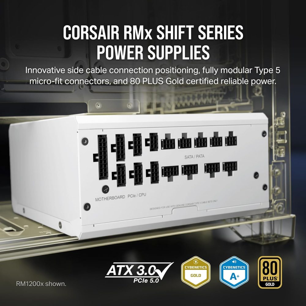 CORSAIR RM750x Shift Fully Modular ATX Power Supply - 80 Plus Gold - ATX 3.1 - PCIe 5.1 - Zero RPM - Side Interface - White - Image 2