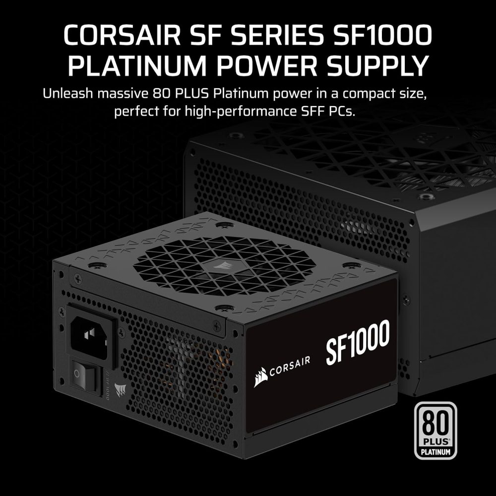 CORSAIR SF1000 (2024) Fully Modular Low Noise 80 Plus Platinum ATX Power Supply – 3.0 Compliant – PCIe 5.0 Ready – SFX-to-ATX Bracket Included – Black - Image 2