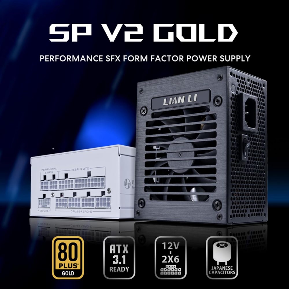 Lian Li SP V2 750 Watt SFX Form Factor Power Supply with Native 12V-2x6 Cable - Low Noise - 80+ Gold Efficiency - ATX 3.1 & PCIe 5.0 Compliant - 92mm FDB Fan - 10-Year Warranty - Black (SP750G.B) - Image 2