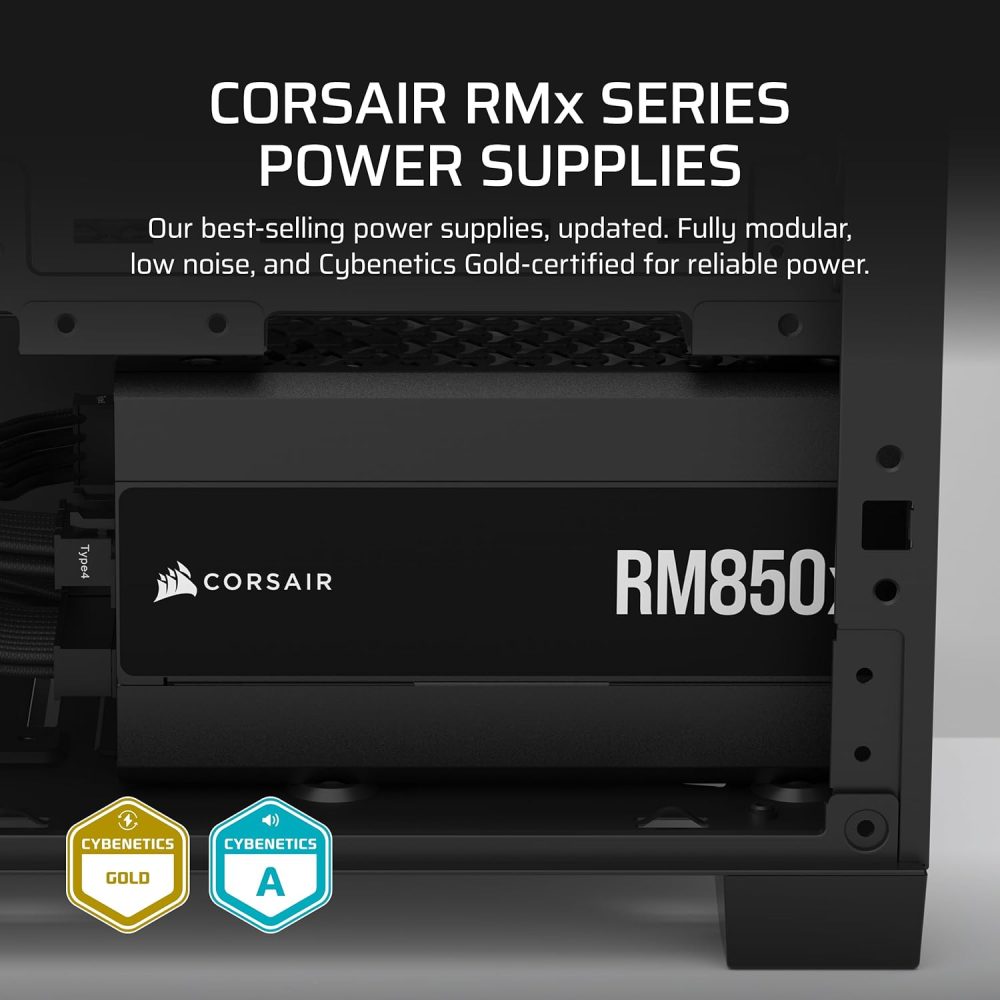CORSAIR RM850x Fully Modular Low-Noise ATX Power Supply – ATX 3.1 Compliant – PCIe 5.1 Support – Cybenetics Gold Efficiency – Native 12V-2x6 Connector – Black - Image 2