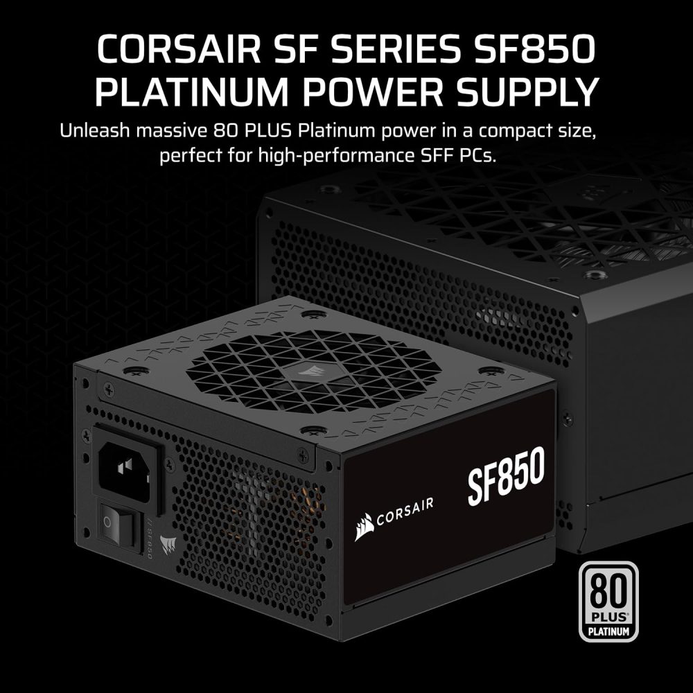 CORSAIR SF850 (2024) Fully Modular Low Noise 80 Plus Platinum ATX Power Supply – 3.0 Compliant – PCIe 5.0 Ready – SFX-to-ATX Bracket Included – Black - Image 2