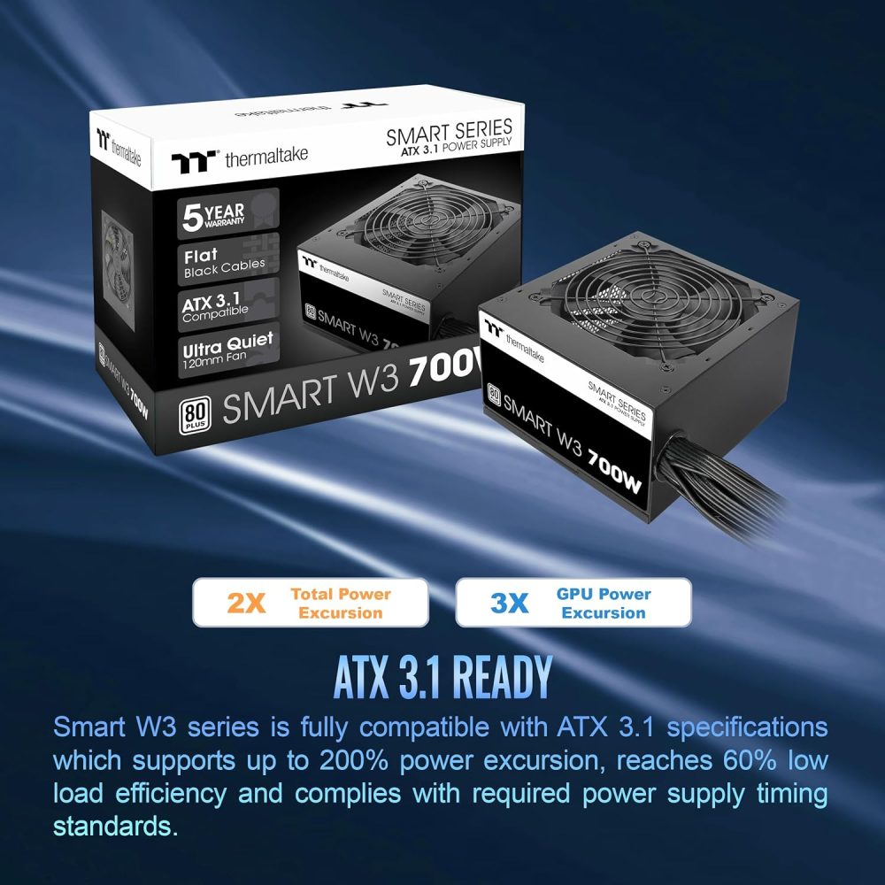 Smart W3 Series 80Plus Certified 700W Power Supply; ATX v3.1 Spec; 120mm FDB Fan; 5 Year Warranty; PS-SPW-0700NNFAWU-1 - Image 2
