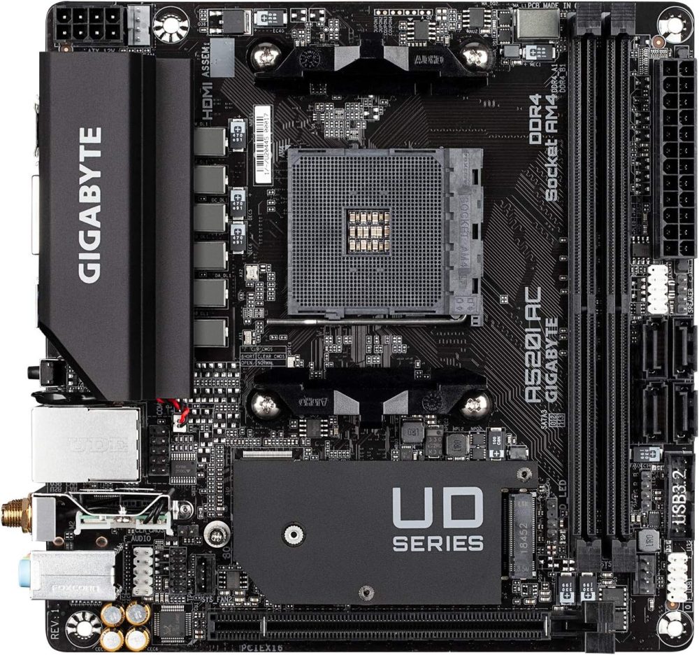 Gigabyte A520I AC (AMD Ryzen AM4/Mini-ITX/Direct 6 Phases Digital PWM with 55A DrMOS/Gaming GbE LAN/Intel WiFi+Bluetooth/NVMe PCIe 3.0 x4 M.2/3 Display Interfaces/Q-Flash Plus/Motherboard) - Image 2