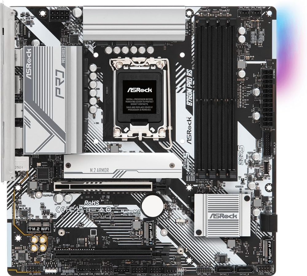 ASRock B760M Pro RS Motherboard DDR5 7200MHz HDMI DisplayPort eDP PCIe Gen5 (Graphics) 14th 13th 12th Gen Intel Core Processors LGA1700 192GB - Image 2