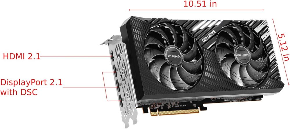 ASRock AMD Radeon RX 7700 XT Challenger 12GB GDDR6 192-bit 0dB Silent Cooling 7680 x 4320 DisplayPort HDMI LED Indicator 18Gbps Dual Fan Graphics Card - Image 2