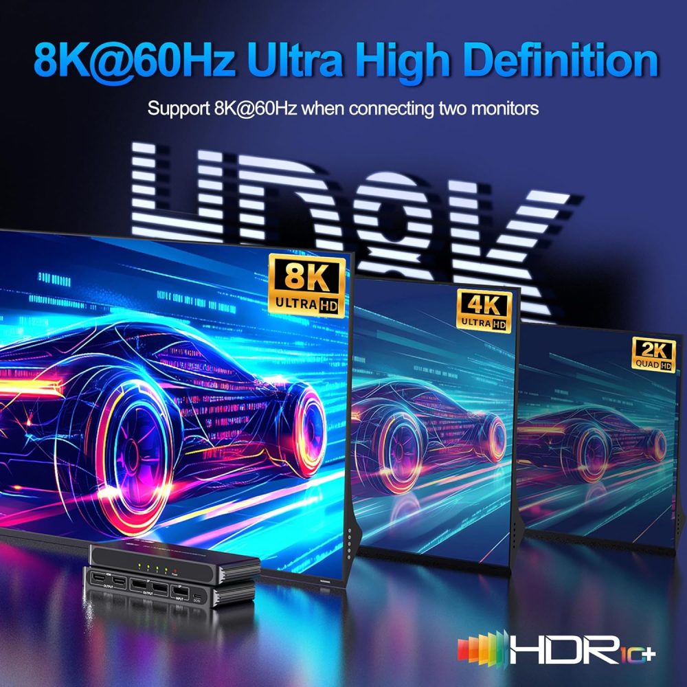 Three DP with HDMI Adapter 8K@60Hz Extended Display 1 in 4 Out DisplayPort MST Hub for Multiple Monitor