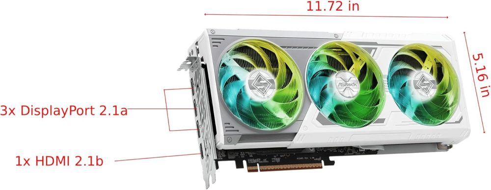 ASRock AMD Radeon RX 9070 XT Steel Legend 16GB White GPU 20Gbps GDDR6 256Bit (3rd Gen RT 2nd Gen AI Accelerators) PCIe5.0 800W 2x8-pin Triple Fan DP2.1a HDMI2.1b Graphics Card 2.9 Slot - Image 2