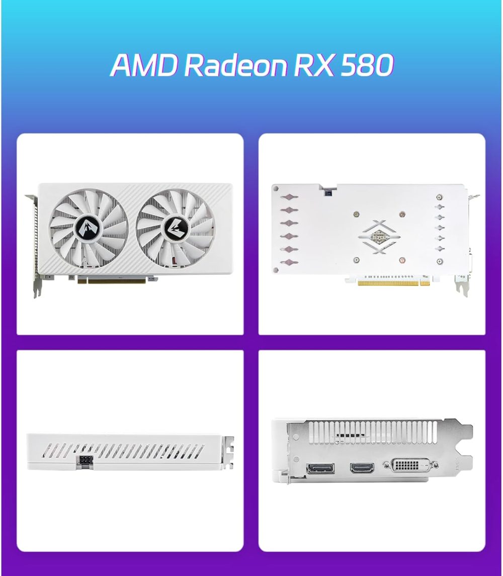 MOUGOL AMD Radeon RX 580 8GB Video Graphics Card with 256 Bit GDDR5 PCI Express x 16 3.0 Equipped with Freeze Dual Fans for Working Gaming GPU - Image 2