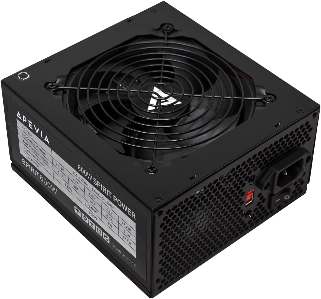 Apevia SPIRIT600W Spirit 600W ATX Power Supply with Auto-Thermally Controlled 120mm Fan