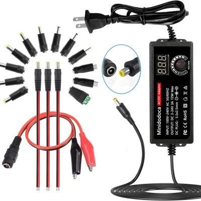 72W Power Supply Adjustable 3V ~ 24V Variable Universal Switching AC/DC Adapter Minidodoca AC to DC Converter with LED Voltage Display and 16 Tips