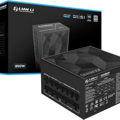 Lian Li SX Platinum 850W SXP Compact ATX Form Factor Power Supply w/ 12V-2x6 Cable - ATX 3.1 & PCIE 5.1 Compliant - 140mm Fan - Full Modular - 10 Year Warranty - Black (SX0850P.B)