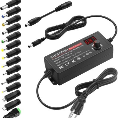 SHNITPWR 3V ~ 24V 3A 72W Power Supply Adjustable DC 3V 5V 6V 9V 12V 15V 16V 18V 19V 20V 24V Variable Universal AC/DC Adapter 100V-240V AC to DC Converter with 14 Tips 5.5x2.5mm 4.0x1.7mm 3.5x1.35mm