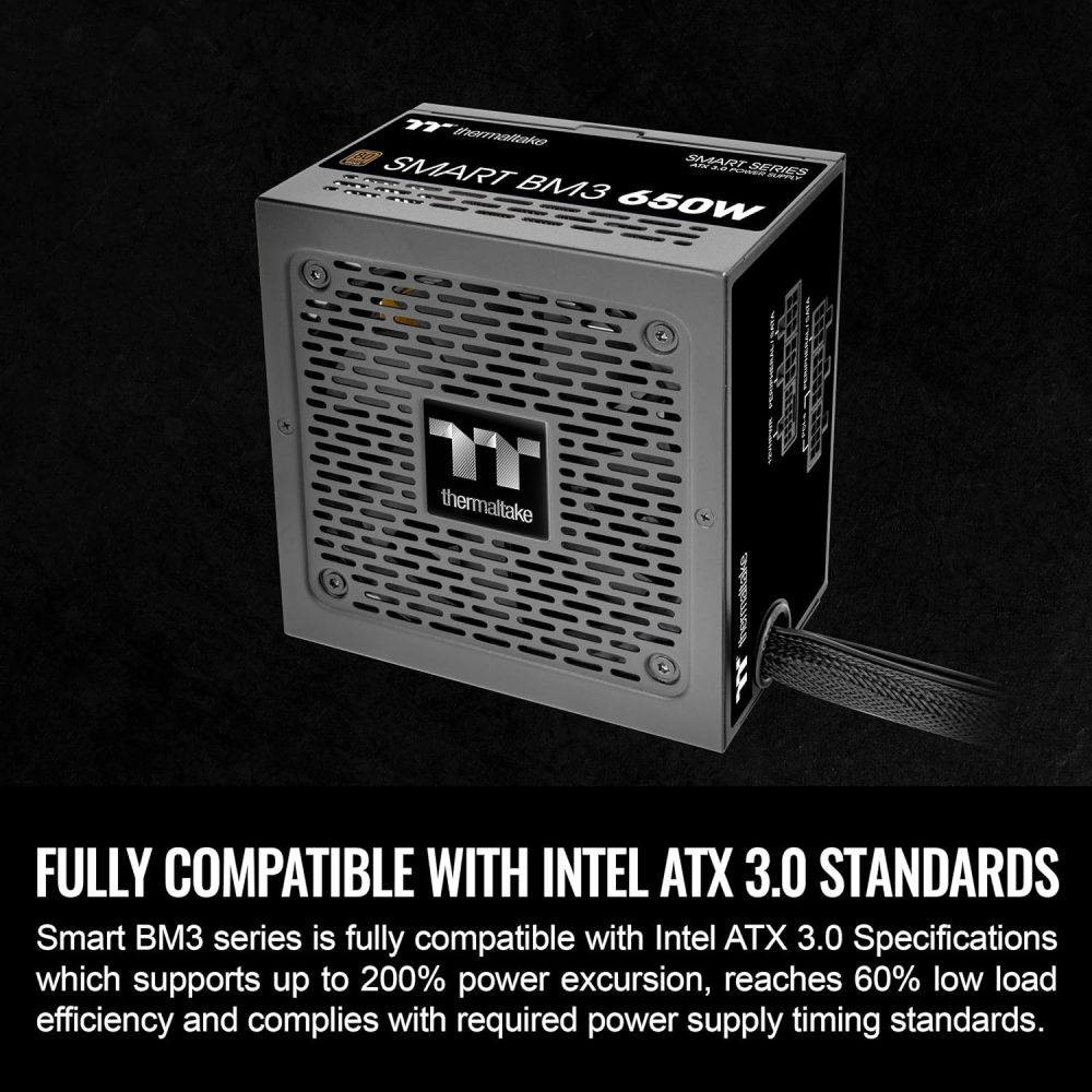 Thermaltake Smart BM3 650W 80Plus Bronze ATX 3.0 & PCIE 5.0 Ready Semi-Modular Power Supply; 105°C/221°F Japanese Capacitor; 5 Year Warranty; PS-SPD-0650MNFABU-3 - Image 3