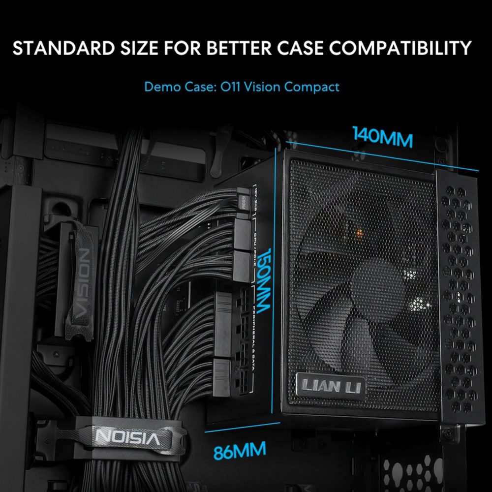 Lian Li SX Platinum 850W SXP Compact ATX Form Factor Power Supply w/ 12V-2x6 Cable - ATX 3.1 & PCIE 5.1 Compliant - 140mm Fan - Full Modular - 10 Year Warranty - Black (SX0850P.B) - Image 3