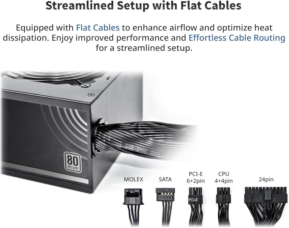 MONTECH APX 650W-Non-Modular Power Supply-80 Plus White Certified-Intel ATX12V-DC-to-DC Converter Technology- Flat Cable Design to Enhance Thermal efficiency-120mm Fan- 5-Year Warranty (APX 650W) - Image 3