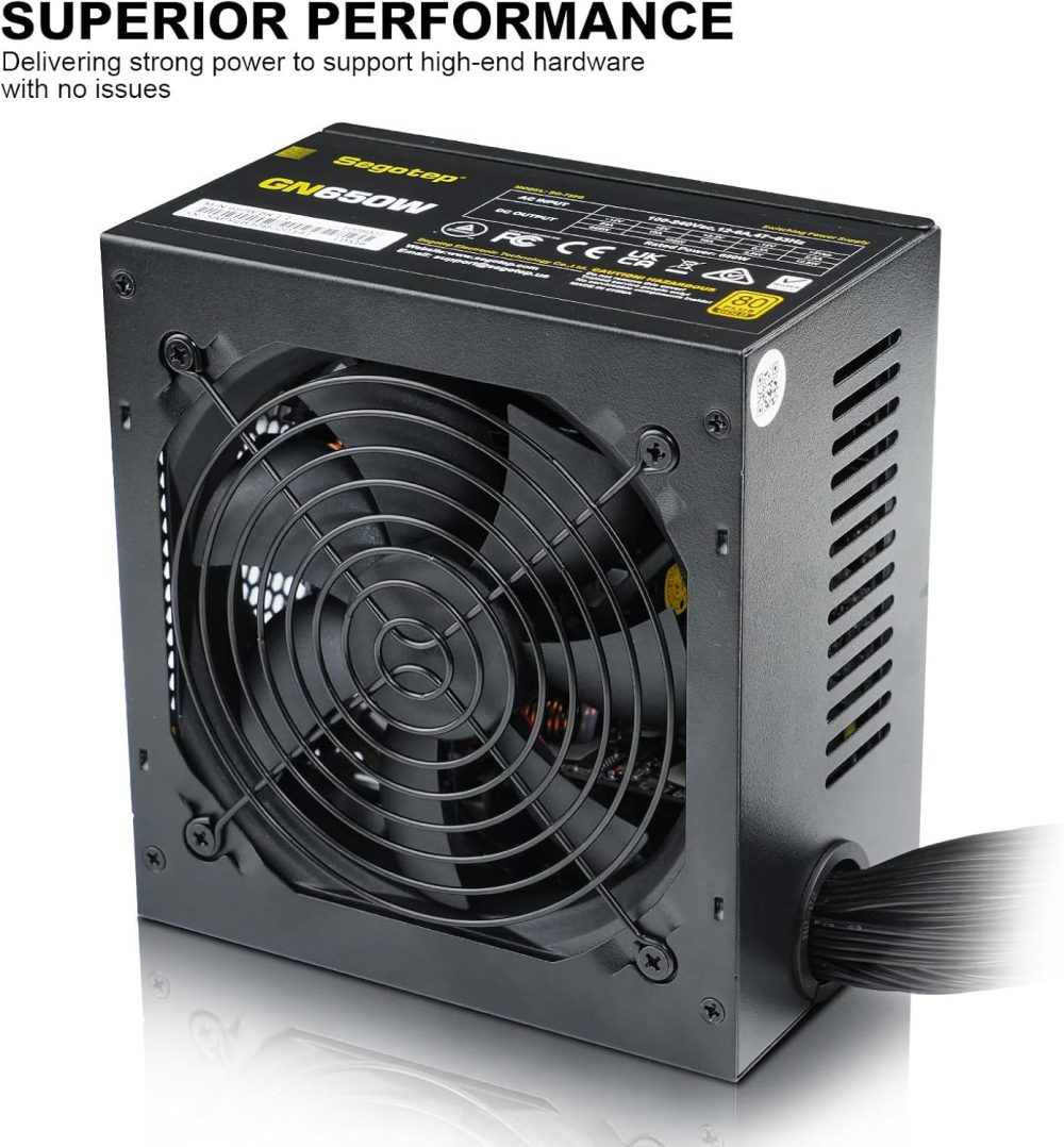 Segotep 650W 80 Plus Gold Certified Non-Modular ATX Power Supply with 6+2 Pin Connectors PFC Protection and RoHS Compliance, 120mm Silent Fan Gaming PSU GN-650 Black - Image 3