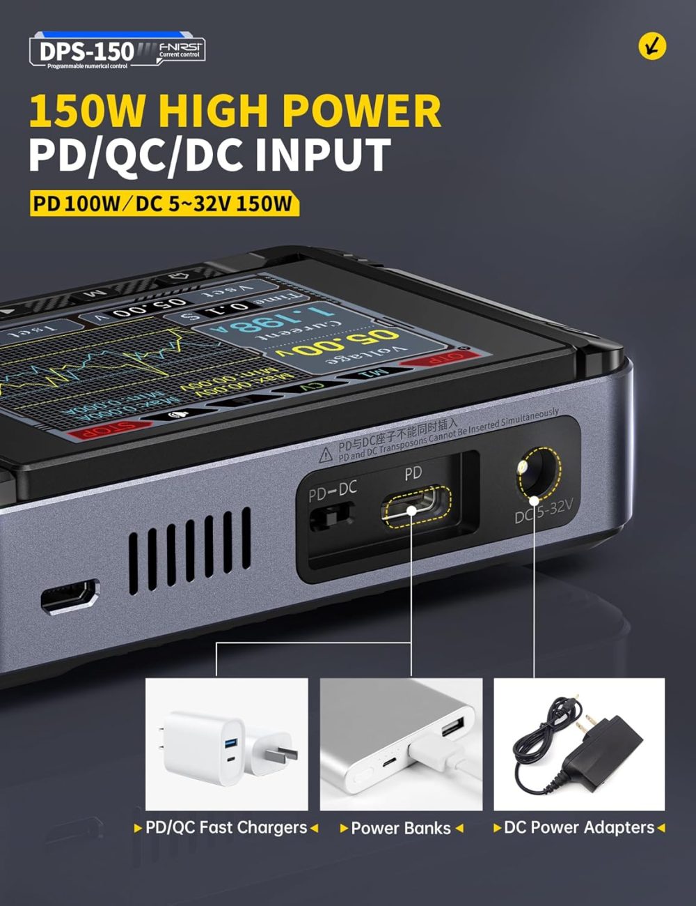 FNIRSI DPS-150 DC Power Supply Variable, 0-30V 0-5A Adjustable DC CNC Power Supply with 4-Digit IPS Display, <20mV Power Ripple, PD/QC/DC Input, PC Programmable Regulated Switching Power Supply - Image 3