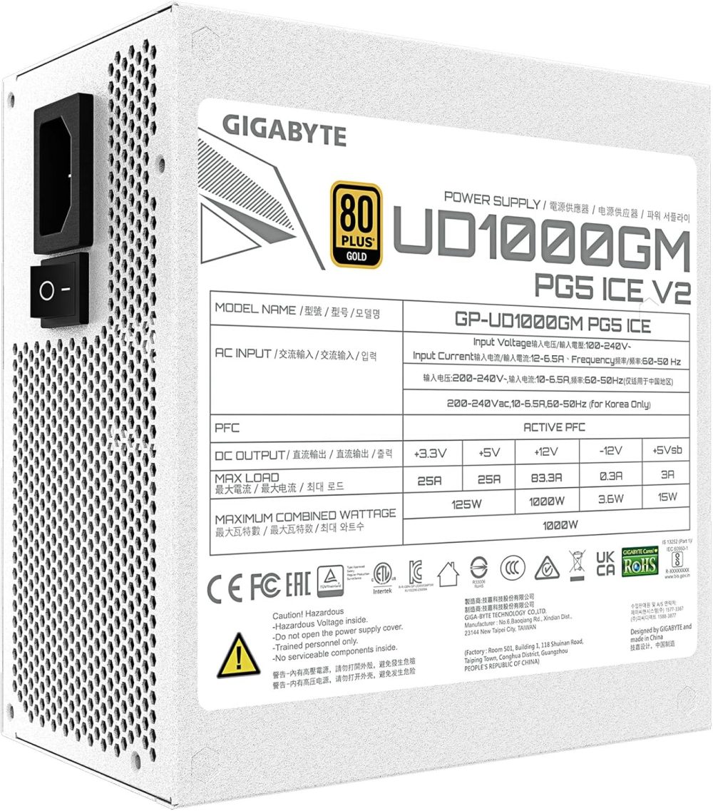 GIGABYTE UD1000GM PG5 V2 ICE - 1000W 80 Plus Gold Certified - PCIe5.1 Ready - ATX3.1 - Fully Modular Power Supply (GP-UD1000GMPG5 ICE) - Image 3