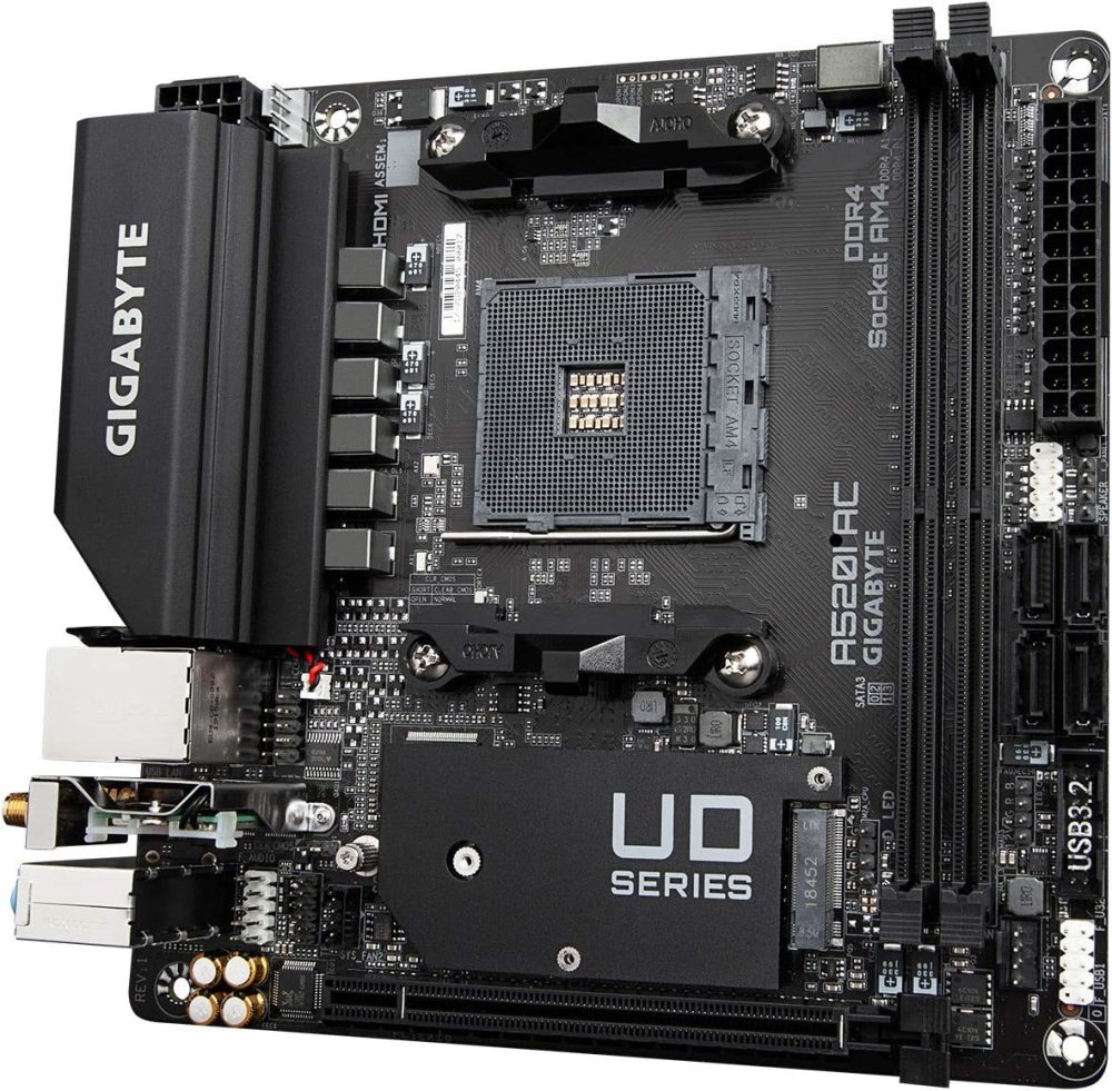 Gigabyte A520I AC (AMD Ryzen AM4/Mini-ITX/Direct 6 Phases Digital PWM with 55A DrMOS/Gaming GbE LAN/Intel WiFi+Bluetooth/NVMe PCIe 3.0 x4 M.2/3 Display Interfaces/Q-Flash Plus/Motherboard) - Image 3