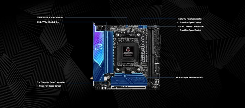 ASRock AMD B850i Lightning WiFi 6E Socket AM5 Ryzen 9000/8000/7000 Series DDR5 8200+ (OC) MHz 128GB Mini ITX Motherboard M.2 SATA3 6.0 Gb/s PCIe 5.0 B850 BIOS Flashback - Image 3