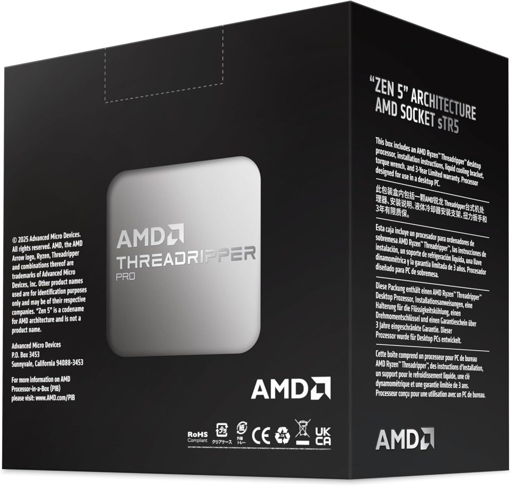 AMD Ryzen Threadripper PRO 9000 9995WX Hexanonaconta-core (96 Core) 2.50 GHz Processor - Box - 384 MB L3 Cache - 96 MB L2 Cache - 7.50 MB L1 Cache - 64-bit Processing - 4 nm - Socket sTR5 No Graphics - Image 3