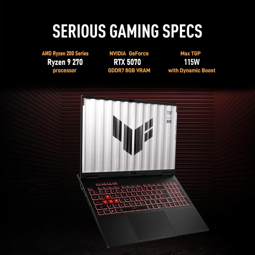 ASUS TUF Gaming A16 Gaming Laptop | 16" WUXGA IPS 165Hz | AMD 8-Core Ryzen 9 270 | 32GB DDR5 4TB SSD | NVIDIA GeForce RTX 5070 (798 AI Tops) | Backlit Keyboard USB 4 Win11 w/DLCA Accessory - Image 3
