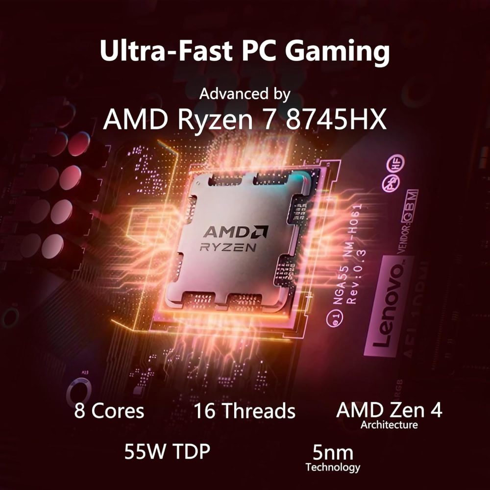 Lenovo LOQ Tower Gaming Desktop | AMD 8-Core Ryzen 7 8745HX | 32GB DDR5 1TB SSD | NVIDIA GeForce RTX 5060 Ti DLSS 4 (Up to 759 AI Tops) | Type-C Wi-Fi 6 Win11 Pro w/DLCA Accessory - Image 3