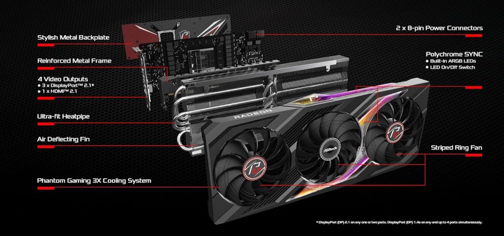 ASRock AMD Radeon™ RX 7900 XT Phantom Gaming 20GB OC Graphics Card 320 Bit 7680 x 4320 0dB Silent Cooling 3 x DisplayPort™ 2.1 GDDR6 1 x HDMI™ 2.1 20Gbps PCI Express 4.0 - Image 3