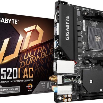 Gigabyte A520I AC (AMD Ryzen AM4/Mini-ITX/Direct 6 Phases Digital PWM with 55A DrMOS/Gaming GbE LAN/Intel WiFi+Bluetooth/NVMe PCIe 3.0 x4 M.2/3 Display Interfaces/Q-Flash Plus/Motherboard)
