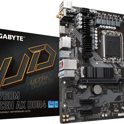 GIGABYTE B760M DS3H AX DDR4 (LGA 1700/ Intel/ B760/ M-ATX/ DDR4/ 2* M.2/ PCIe 4.0/ USB 3.2 Gen 2 Type-C/WiFi 6E/ 2.5GbE LAN/Q-Flash Plus/PCIe EZ-Latch/Gaming Motherboard)