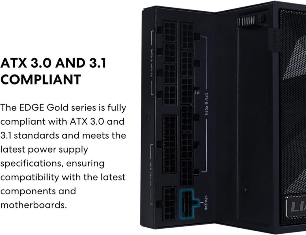 Lian Li EDGE1000W Fully Modular Low-Noise ATX Power Supply - ATX 3.1 & PCIE 5.1 Compliant - Cybenetics Gold Efficiency - 12V-2x6 Cable - L-Shape Design - with USB/Fan Hub - White (EG1000G.WH) - Image 4