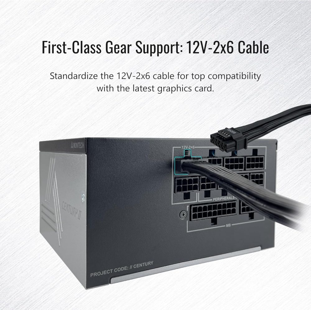 MONTECH Century II - 850W High-End ATX Gaming Power Supply - 80 Plus Gold & Cybenetics Platinum - Fully Modular - ATX 3.1 & PCIe 5.1 Ready with 12V-2x6 Cable - 10 Years Warranty - Image 4