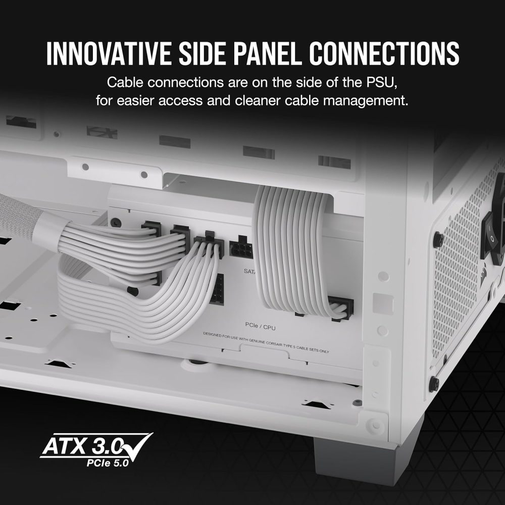 CORSAIR RM750x Shift Fully Modular ATX Power Supply - 80 Plus Gold - ATX 3.1 - PCIe 5.1 - Zero RPM - Side Interface - White - Image 4