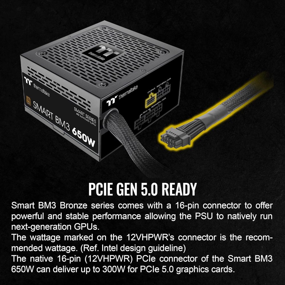 Thermaltake Smart BM3 650W 80Plus Bronze ATX 3.0 & PCIE 5.0 Ready Semi-Modular Power Supply; 105°C/221°F Japanese Capacitor; 5 Year Warranty; PS-SPD-0650MNFABU-3 - Image 4