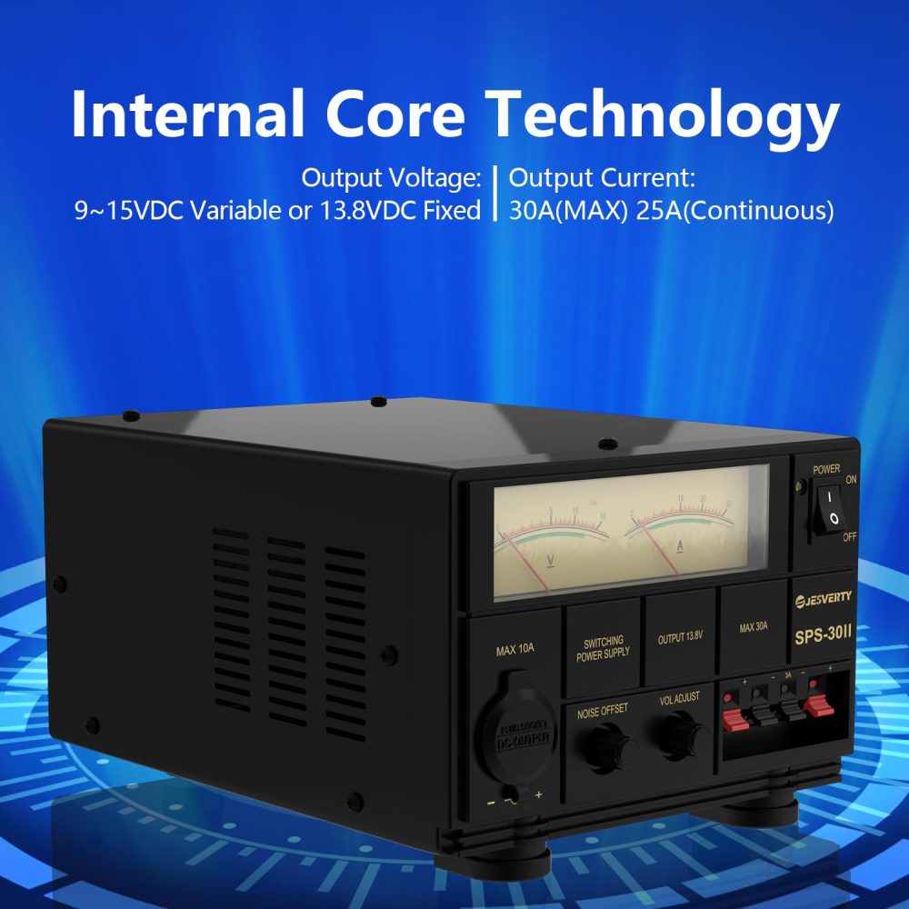 Universal Compact Bench Power Supply- 30 Amp Regulated Home Lab Benchtop AC-to-DC Converter 13.8 Volt/9-15Volt, Cooling Fan, Screw Type Terminals - Jesverty SPS-30II - Image 4