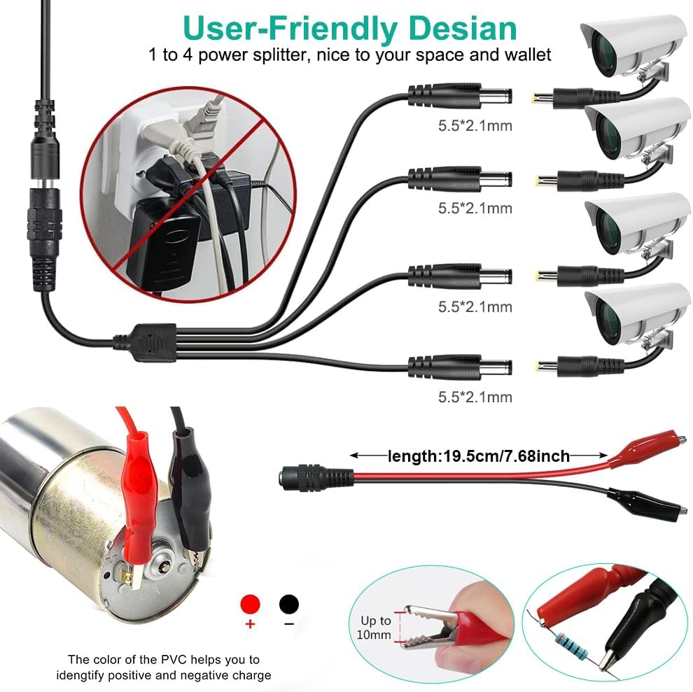 Universal Power Supply 3V~24V 3A 72W Adjustable Variable 3V 5V 9V 12V 18V 20V 24V AC/DC Adapter Charger, 100V-240V AC to DC Converter with 14 Tips, Polarity Converter and 4-Way Power Splitter Cable - Image 4