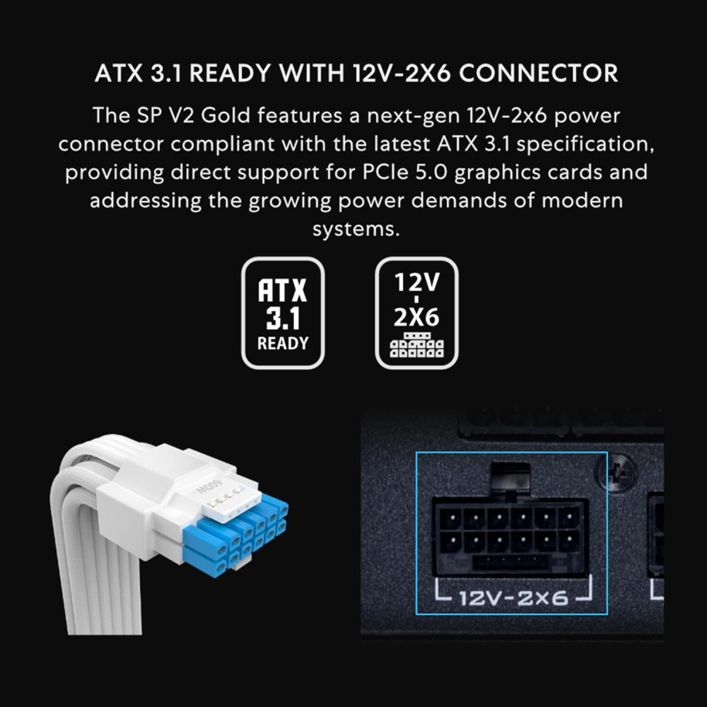 Lian Li SP V2 750 Watt SFX Form Factor Power Supply with Native 12V-2x6 Cable - Low Noise - 80+ Gold Efficiency - ATX 3.1 & PCIe 5.0 Compliant - 92mm FDB Fan - 10-Year Warranty - Black (SP750G.B) - Image 4