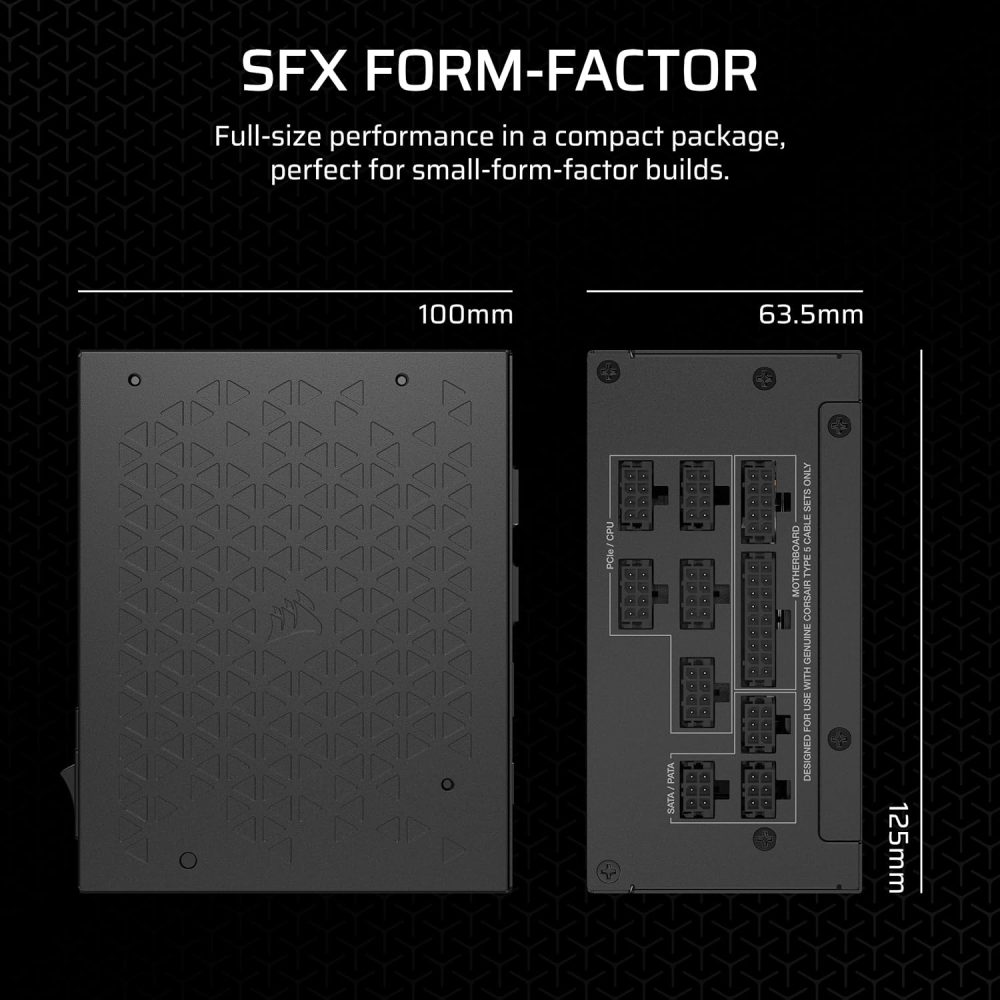 CORSAIR SF850 (2024) Fully Modular Low Noise 80 Plus Platinum ATX Power Supply – 3.0 Compliant – PCIe 5.0 Ready – SFX-to-ATX Bracket Included – Black - Image 4