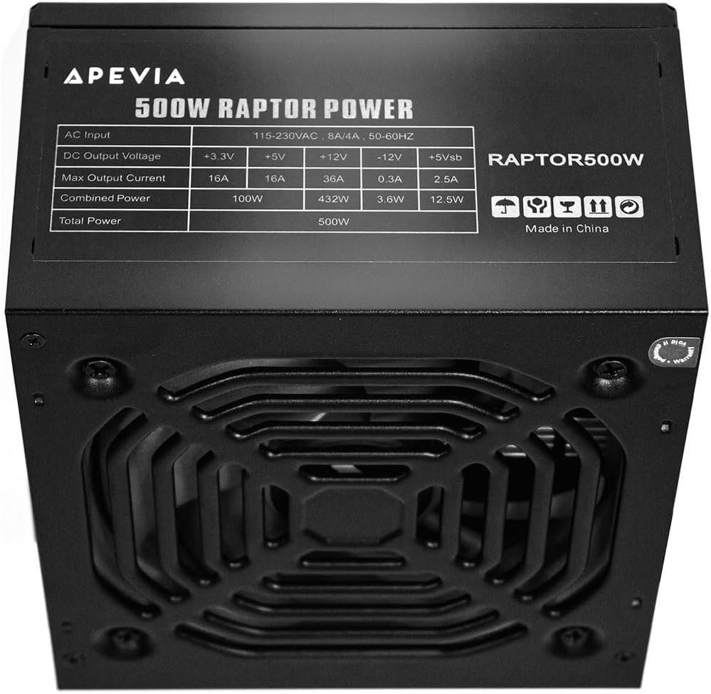 Apevia RAPTOR500W Raptor 500W ATX Power Supply with 120MM Black Fan - Image 4