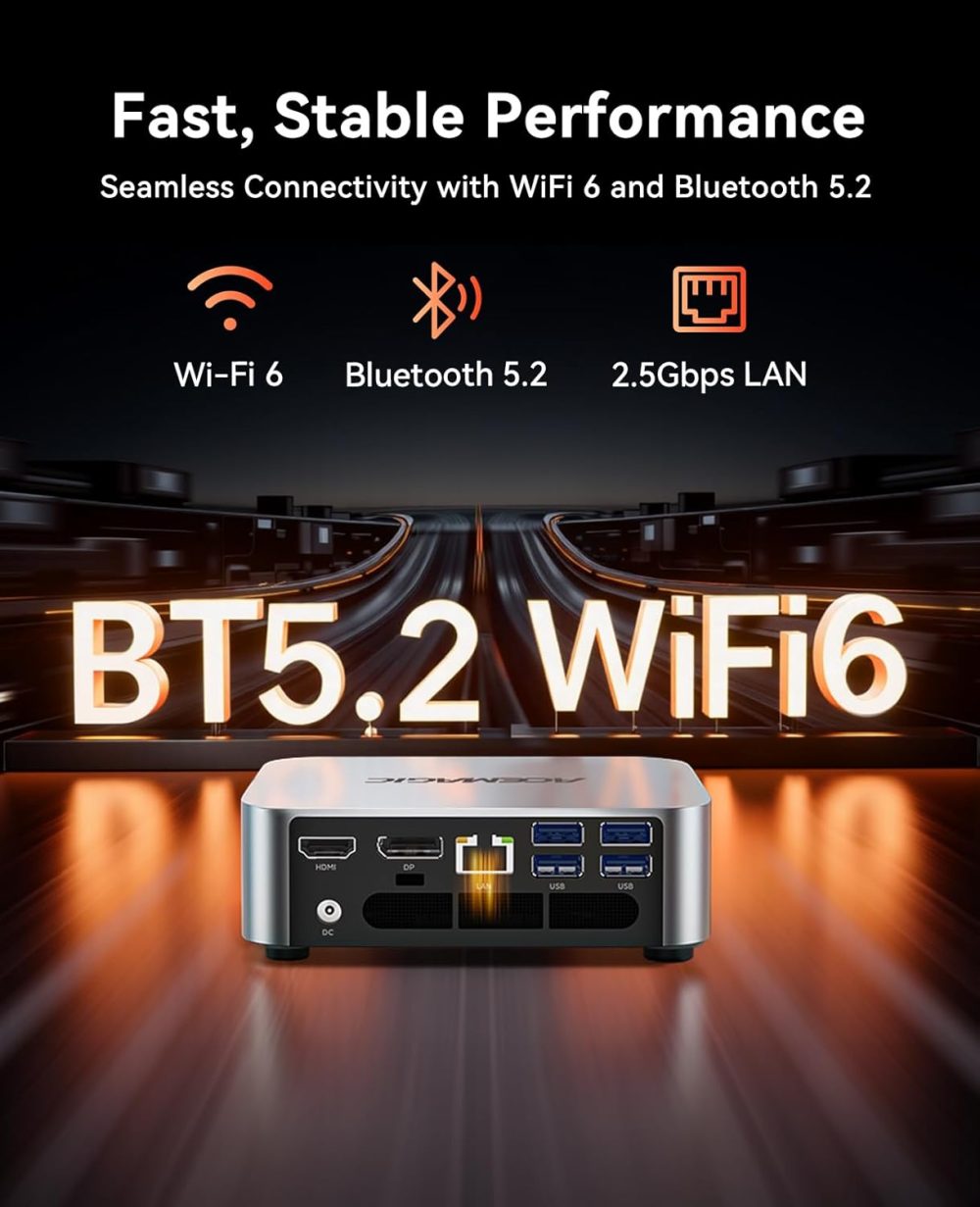 ACEMAGICIAN M1 Mini PC AMD Ryzen 7 6800H 16GB DDR5 512GB PCle SSD Mini Computers (8C/16T, up to 4.7GHz), Windows 11 Pro Radeon 680M 4K Triple Display Desktop Computers 3.2Type-C/LAN 2.5G/BT5.2/WiFi 6 - Image 4