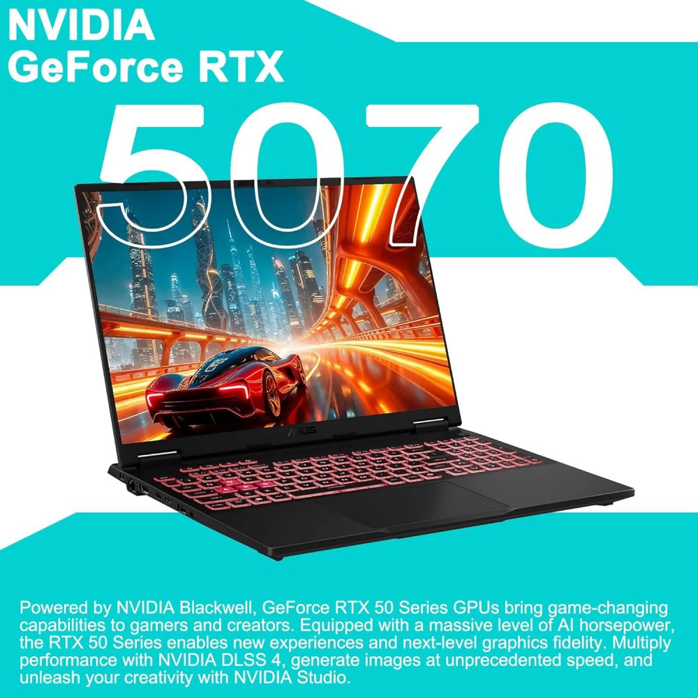 ASUS TUF Gaming A16 AI Laptop 16" WUXGA IPS 165Hz (100% sRGB, GSYNC) AMD 8-core Ryzen 9 270 (>i7-14650HX) 64GB RAM 1TB SSD GeForce RTX 5070 (Up to 798 AI TOPS) RGB Backlit USB4 Hi-Res Win11Pro ICP Hub - Image 4