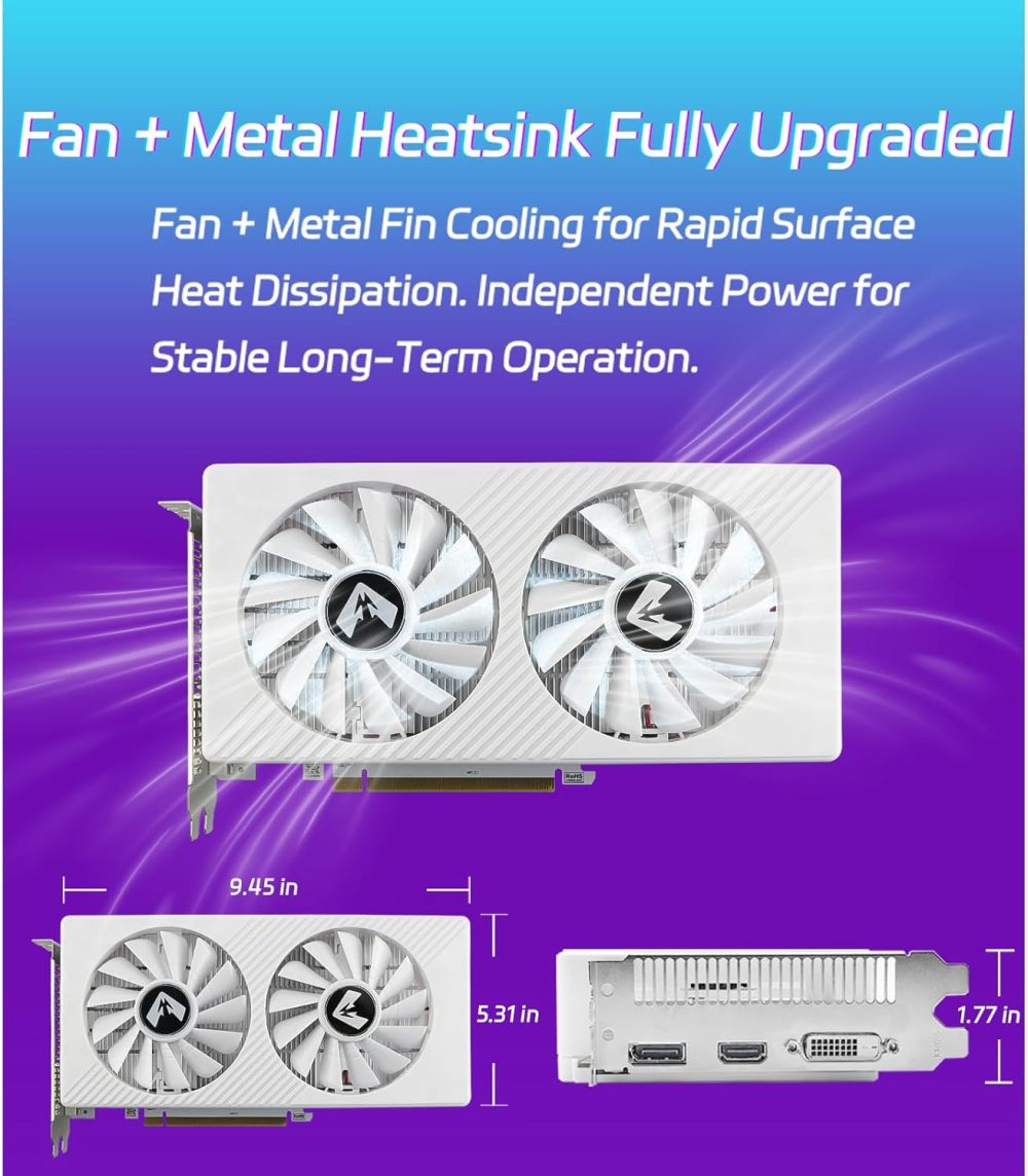 MOUGOL AMD Radeon RX 580 8GB Video Graphics Card with 256 Bit GDDR5 PCI Express x 16 3.0 Equipped with Freeze Dual Fans for Working Gaming GPU - Image 4