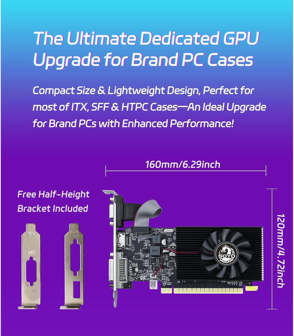 SOYO Geforce GT 740 Low Profile Graphics Card, 4GB DDR3 128 Bit Video Card with HDMI 2.0/VGA/DVI PCI Express x16 3.0 Single Fan Computer GPU - Image 4