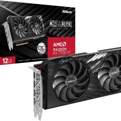ASRock AMD Radeon RX 7700 XT Challenger 12GB GDDR6 192-bit 0dB Silent Cooling 7680 x 4320 DisplayPort HDMI LED Indicator 18Gbps Dual Fan Graphics Card