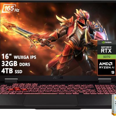 ASUS TUF Gaming A16 Gaming Laptop | 16" WUXGA IPS 165Hz | AMD 8-Core Ryzen 9 270 | 32GB DDR5 4TB SSD | NVIDIA GeForce RTX 5070 (798 AI Tops) | Backlit Keyboard USB 4 Win11 w/DLCA Accessory