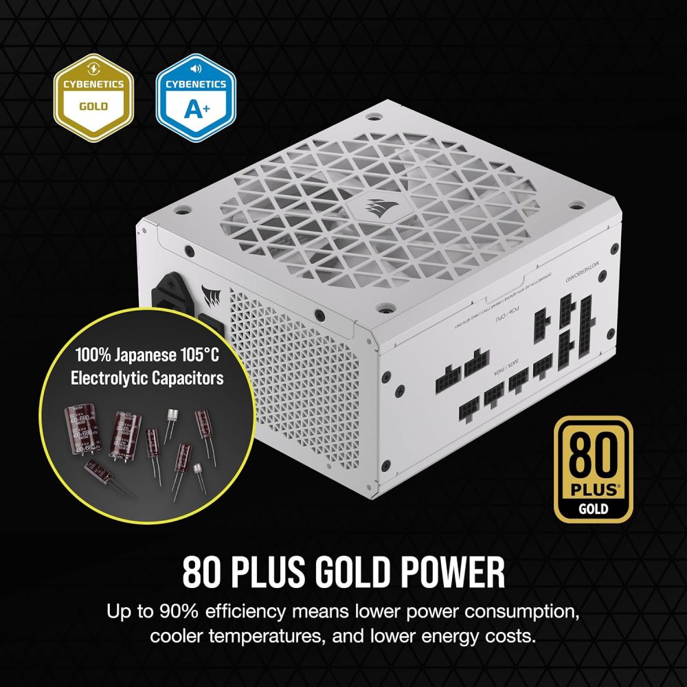 CORSAIR RM750x Shift Fully Modular ATX Power Supply - 80 Plus Gold - ATX 3.1 - PCIe 5.1 - Zero RPM - Side Interface - White - Image 5