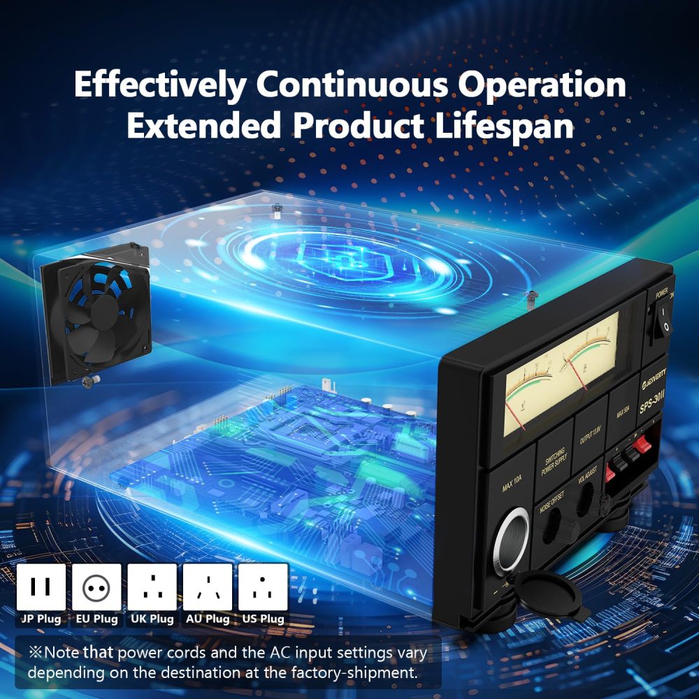 Universal Compact Bench Power Supply- 30 Amp Regulated Home Lab Benchtop AC-to-DC Converter 13.8 Volt/9-15Volt, Cooling Fan, Screw Type Terminals - Jesverty SPS-30II - Image 5