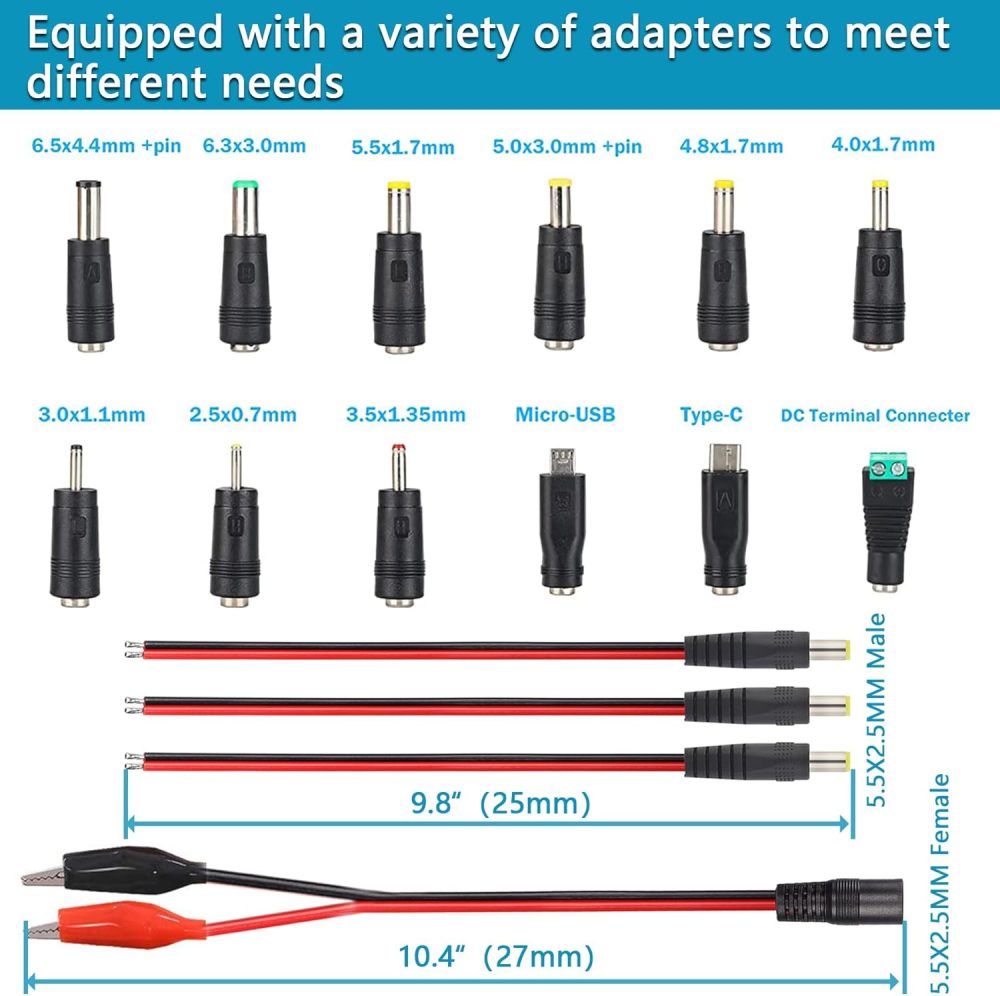 72W Power Supply Adjustable 3V ~ 24V Variable Universal Switching AC/DC Adapter Minidodoca AC to DC Converter with LED Voltage Display and 16 Tips, for 3V to 24V Household Electronics - 3000mA Max - Image 5