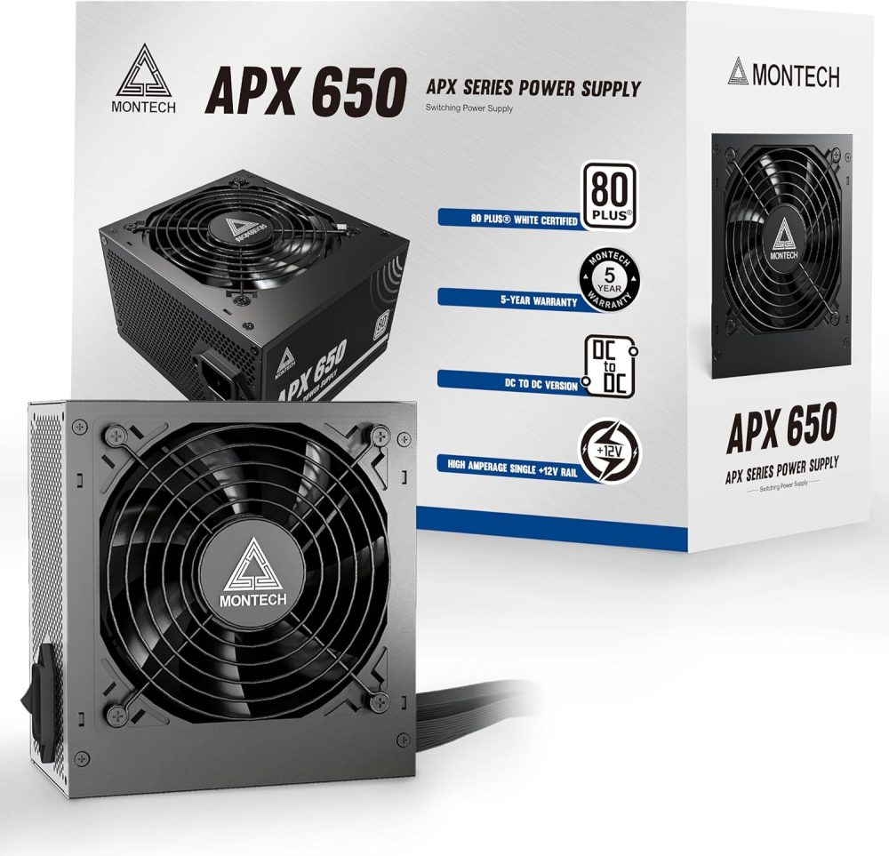 MONTECH APX 650W-Non-Modular Power Supply-80 Plus White Certified-Intel ATX12V-DC-to-DC Converter Technology- Flat Cable Design to Enhance Thermal efficiency-120mm Fan- 5-Year Warranty (APX 650W) - Image 5